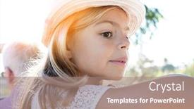  Presentation with bond - PPT layouts featuring portrait of beautiful little bond girl wearing hat in summertime background and a coral colored foreground