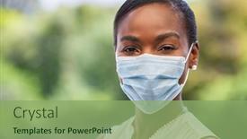  Presentation with covid coronavirus - Cool new PPT theme with portrait-of-beautiful-mid-adult backdrop and a seafoam green colored foreground