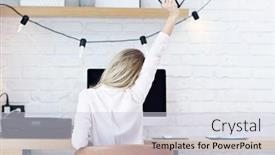  Presentation with millennial - Cool new presentation theme with portrait of beautiful millennial woman working in modern home office backdrop and a lemonade colored foreground