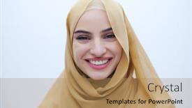  Presentation with woman muslim - Cool new presentation theme with portrait-of-beautiful-muslim-woman backdrop and a coral colored foreground
