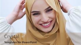 Presentation with islam ramadan - PPT theme enhanced with portrait-of-beautiful-muslim-woman background and a coral colored foreground