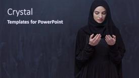  Presentation with black woman praying - PPT theme with portrait-of-beautiful-muslim-woman background and a tawny brown colored foreground