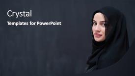  Presentation with hijab modern - PPT theme featuring portrait-of-beautiful-muslim-woman background and a tawny brown colored foreground