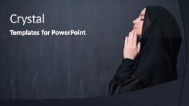  Presentation with black woman praying - PPT theme consisting of portrait-of-beautiful-muslim-woman background and a dark gray colored foreground