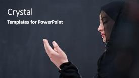  Presentation with black woman praying - Beautiful PPT layouts featuring portrait-of-beautiful-muslim-woman backdrop and a tawny brown colored foreground