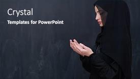  Presentation with hijab modern - Slide deck with portrait-of-beautiful-muslim-woman background and a dark gray colored foreground