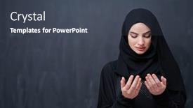  Presentation with hijab modern - Colorful PPT theme enhanced with portrait-of-beautiful-muslim-woman backdrop and a ocean colored foreground