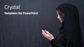  Presentation with black woman praying - PPT layouts having portrait-of-beautiful-muslim-woman background and a dark gray colored foreground