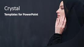  Presentation with hijab modern - PPT theme featuring portrait-of-beautiful-muslim-woman background and a tawny brown colored foreground