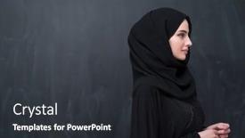  Presentation with woman muslim - Slides consisting of portrait-of-beautiful-muslim-woman background and a  colored foreground