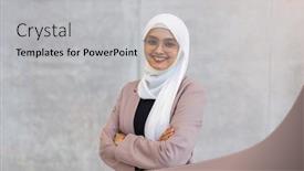  Presentation with woman muslim - Presentation theme featuring portrait-of-beautiful-muslim-young background and a light gray colored foreground
