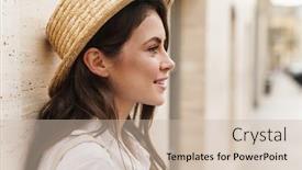  Presentation with straw - Slide set having portrait-of-beautiful-nice-happy background and a soft green colored foreground