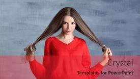  Presentation with grey - Presentation theme consisting of portrait-of-beautiful-playful-woman background and a red colored foreground