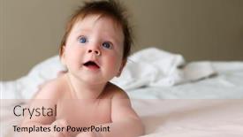  Presentation with infant - PPT theme enhanced with portrait of beautiful red hair infant with blue eyes background and a coral colored foreground