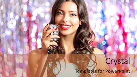  Presentation with glitter - PPT layouts featuring portrait of beautiful singing woman against bright glitter background background and a red colored foreground