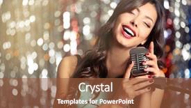  Presentation with glitter - Beautiful slide deck featuring portrait of beautiful singing woman against bright glitter background backdrop and a tawny brown colored foreground