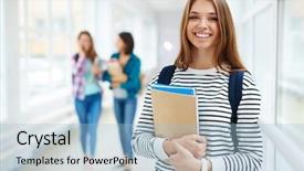  Presentation with college - Presentation enhanced with portrait of beautiful smiing female background and a light blue colored foreground