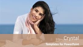  Presentation with native american - Presentation with portrait of beautiful smiling native american girl laying at beach background and a coral colored foreground