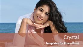  Presentation with native american - Presentation theme having portrait of beautiful smiling native american girl laying at beach background and a red colored foreground