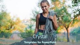  Presentation with adventure - Presentation theme enhanced with portrait of beautiful smiling woman climber holding the rope adventure and extreme sport concept background and a ocean colored foreground