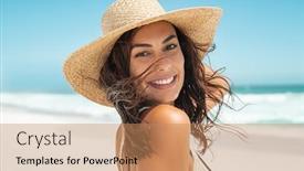  Presentation with straw - Theme featuring portrait-of-beautiful-smiling-young background and a coral colored foreground