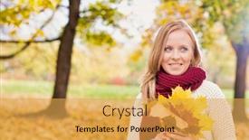  Presentation with maple - PPT theme featuring portrait-of-beautiful-woman-holding background and a yellow colored foreground