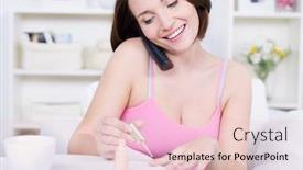  Presentation with manicure - Amazing slides having portrait of beautiful woman making manicure and speaking on the phone backdrop and a lemonade colored foreground