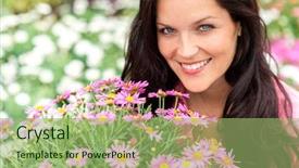  Presentation with purple flowers - Beautiful presentation design featuring portrait of beautiful woman with purple flowers in garden shop backdrop and a mint green colored foreground