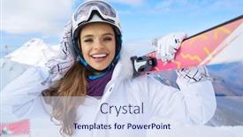  Presentation with ski - Colorful presentation design enhanced with portrait-of-beautiful-woman backdrop and a sky blue colored foreground