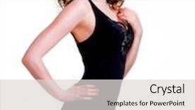  Presentation with hair dress - Cool new PPT layouts with portrait of beautiful woman in black dress with curly hair - isolated on a white background backdrop and a light gray colored foreground