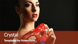  Presentation with masquerade - Audience pleasing theme consisting of portrait of beautiful woman with fancy glitter makeup and masquerade mask on dark background backdrop and a tawny brown colored foreground