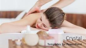  Presentation with room - Slide set having portrait-of-beautiful-woman background and a coral colored foreground