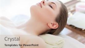  Presentation with room - Presentation theme featuring portrait-of-beautiful-woman background and a coral colored foreground