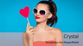 Presentation with lollypop - PPT layouts enhanced with portrait of beautiful woman with heart shaped lolly isolated on blue background portrait of beautiful brunette girl with red lollypop looking at camera funny woman in red dress and white sunglasses background and a coral colored foreground