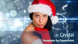  Presentation with kiss - Audience pleasing PPT theme consisting of portrait of beautiful woman in santa costume blowing a kiss against digitally generated christmas background backdrop and a ocean colored foreground