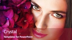  Presentation with purple flowers - Colorful presentation theme enhanced with beautiful woman with purple flowers backdrop and a crimson colored foreground