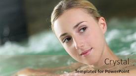  Presentation with treatment - Beautiful PPT theme featuring portrait-of-beautiful-woman backdrop and a coral colored foreground