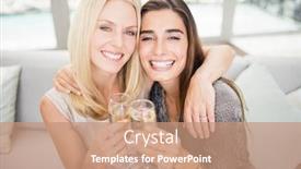  Presentation with flute - Beautiful theme featuring portrait of beautiful women smiling and having champagne flute backdrop and a coral colored foreground