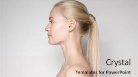  Presentation with young sing woman singing young - Colorful PPT theme enhanced with portrait of beautiful young blond woman with ponytail hairsty le side view backdrop and a lemonade colored foreground