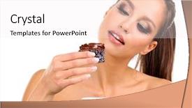  Presentation with cupcake - Presentation enhanced with portrait of beautiful young girl with chocolate cupcake isolated on white background and a sky blue colored foreground