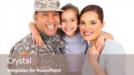  Presentation with military family - Slide deck with portrait of beautiful young military background and a coral colored foreground