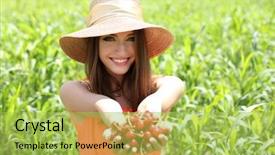  Presentation with berries - Presentation having portrait of beautiful young woman with berries in the field background and a yellow colored foreground