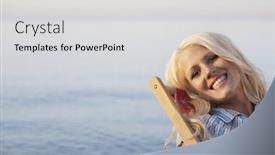  Presentation with relaxing - Presentation design featuring portrait-of-beautiful-young-woman background and a light gray colored foreground