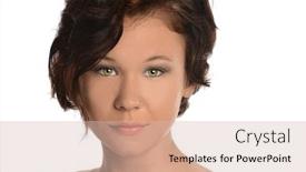  Presentation with beautiful young woman getting face - PPT layouts consisting of portrait-of-beautiful-young-woman background and a soft green colored foreground