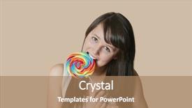  Presentation with lollipop - Presentation theme consisting of portrait of beautiful young woman biting lollipop over colored background background and a coral colored foreground