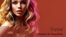  Presentation with hair dress - PPT layouts having portrait-of-beautiful-young-woman background and a tawny brown colored foreground