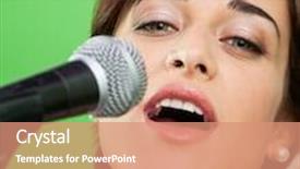  Presentation with recording studio - Colorful PPT layouts enhanced with portrait of beautiful young woman singing in recording studio backdrop and a coral colored foreground