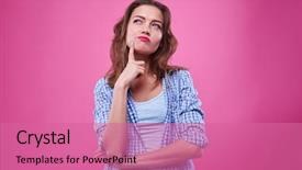  Presentation with upwards - Presentation theme with portrait of beautiful young woman background and a coral colored foreground