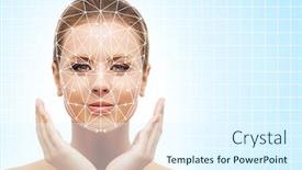  Presentation with face recognition security - Beautiful slide deck featuring portrait-of-beautifyl-woman backdrop and a sky blue colored foreground