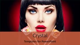  Presentation with japanese food - Amazing PPT theme having portrait of beauty model girl backdrop and a red colored foreground